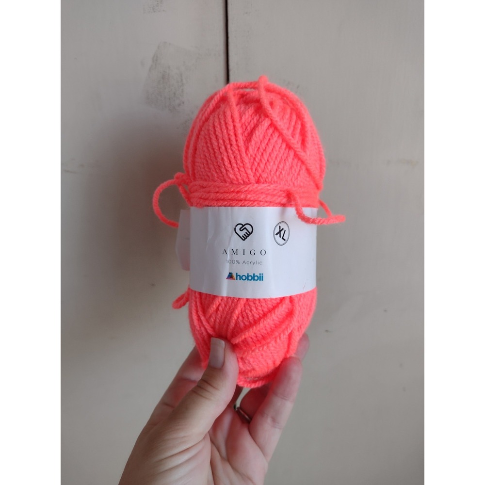 Hobbii Amigo Yarn # 44 100% Acrylic 191 Yards 50 Grams Neon Orange Bright